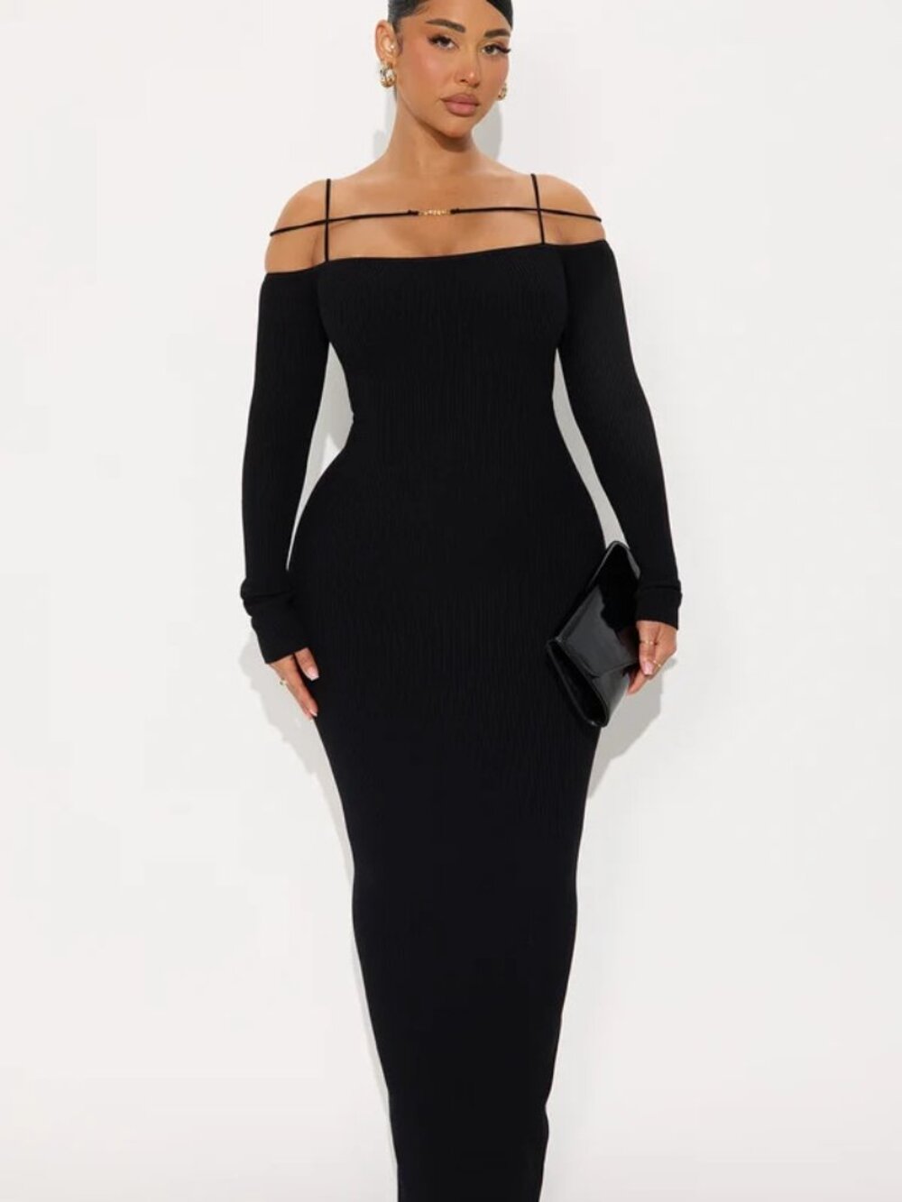 Fashion Nova Ylianna Black Off Shoulder Maxi Sweater Dress Size 3X NWT Flaw